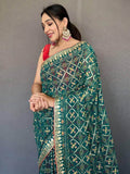 Precious Sea Green Printed Georgette Festival Wear Saree With Blouse - Zeel Clothing