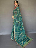 Precious Sea Green Printed Georgette Festival Wear Saree With Blouse - Zeel Clothing