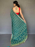 Precious Sea Green Printed Georgette Festival Wear Saree With Blouse - Zeel Clothing