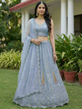 Precious Sky Blue Sequins Net Bridesmaid Lehenga Choli With Dupatta