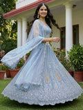 Precious Sky Blue Sequins Net Bridesmaid Lehenga Choli With Dupatta