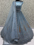 Precious Sky Blue Sequins Net Bridesmaid Lehenga Choli With Dupatta
