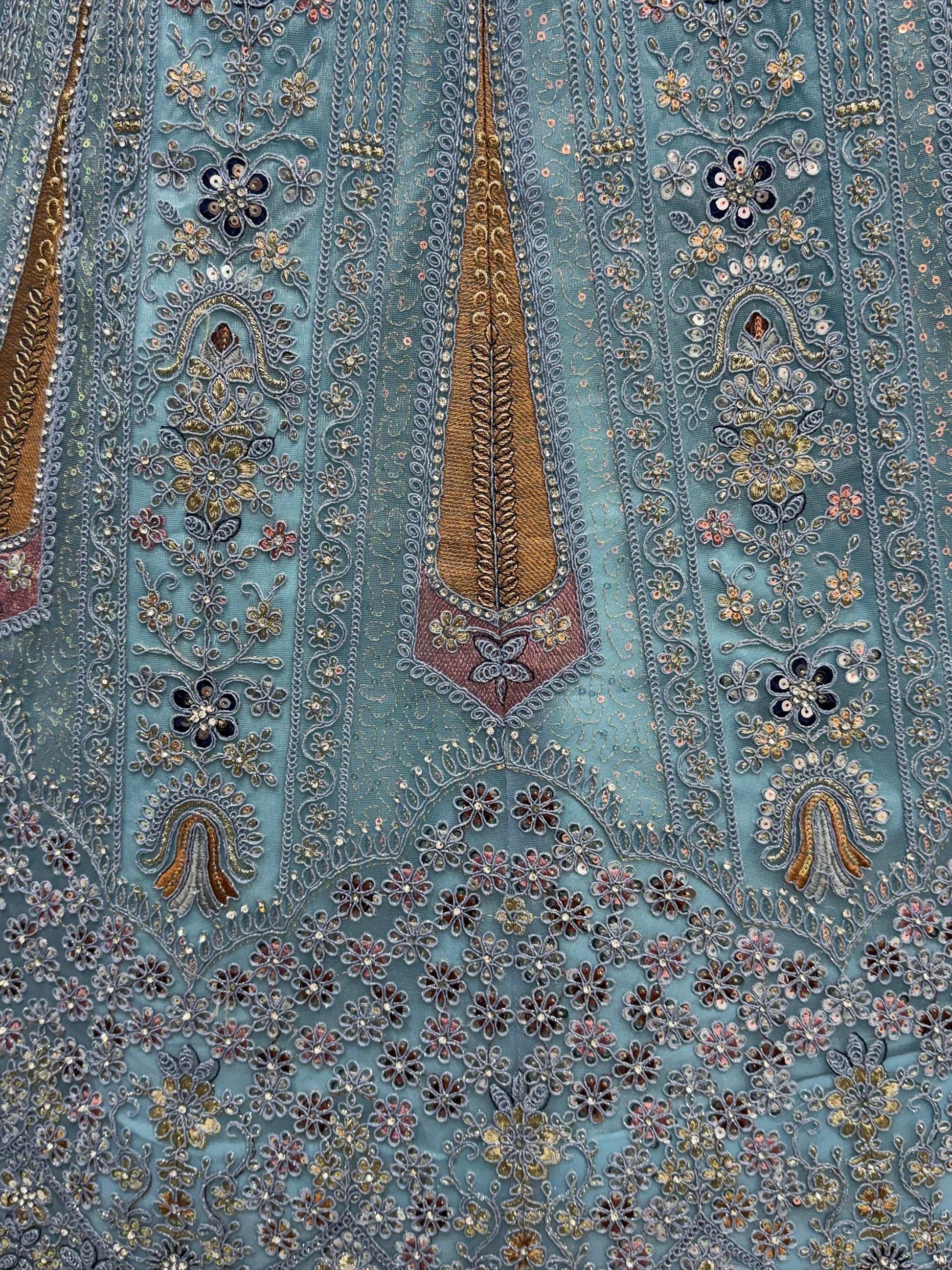 Precious Sky Blue Sequins Net Bridesmaid Lehenga Choli With Dupatta