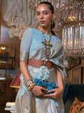 Precious Sky-Blue Zari Weaving Linen Festival Wear Saree With Blouse - Zeel Clothing