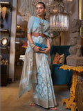 Precious Sky-Blue Zari Weaving Linen Festival Wear Saree With Blouse - Zeel Clothing