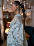 Precious Sky-Blue Zari Weaving Linen Festival Wear Saree With Blouse - Zeel Clothing