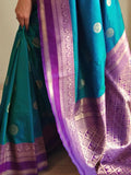 Precious Teal Blue Zari Weaving Silk Festive Wear Saree With Blouse - Zeel Clothing