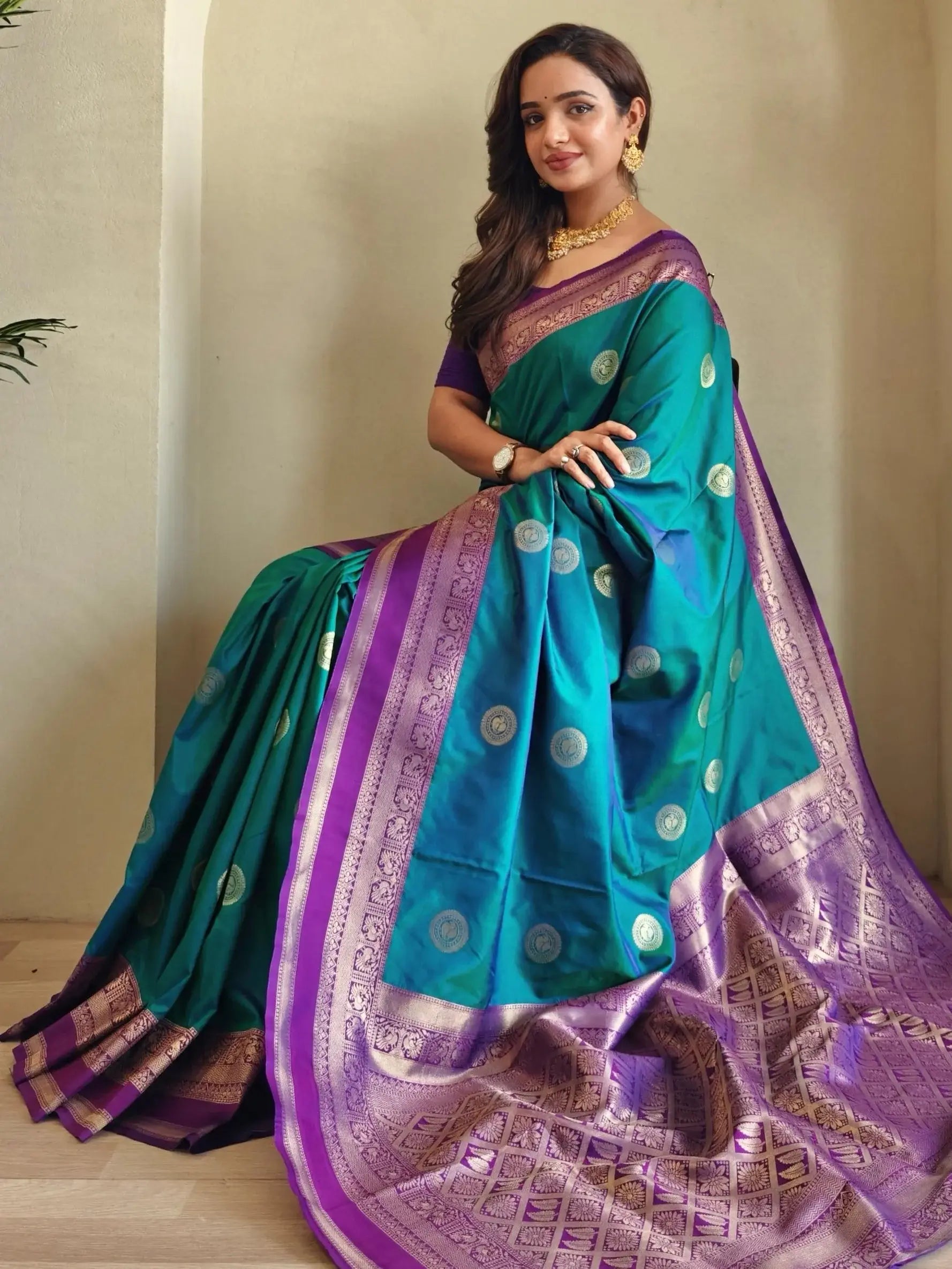 Precious Teal Blue Zari Weaving Silk Festive Wear Saree With Blouse - Zeel Clothing