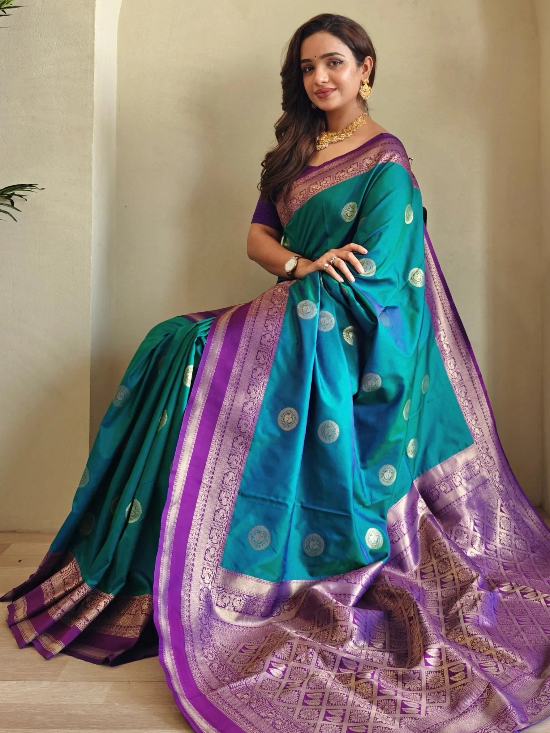Precious Teal Blue Zari Weaving Silk Festive Wear Saree With Blouse - Zeel Clothing