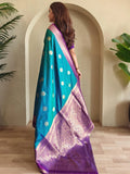 Precious Teal Blue Zari Weaving Silk Festive Wear Saree With Blouse - Zeel Clothing
