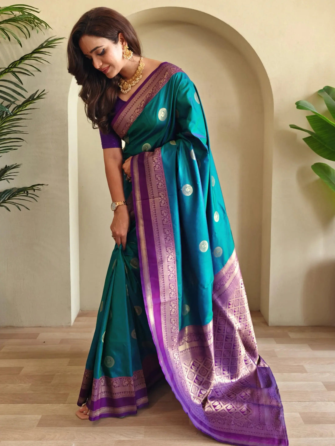 Precious Teal Blue Zari Weaving Silk Festive Wear Saree With Blouse - Zeel Clothing
