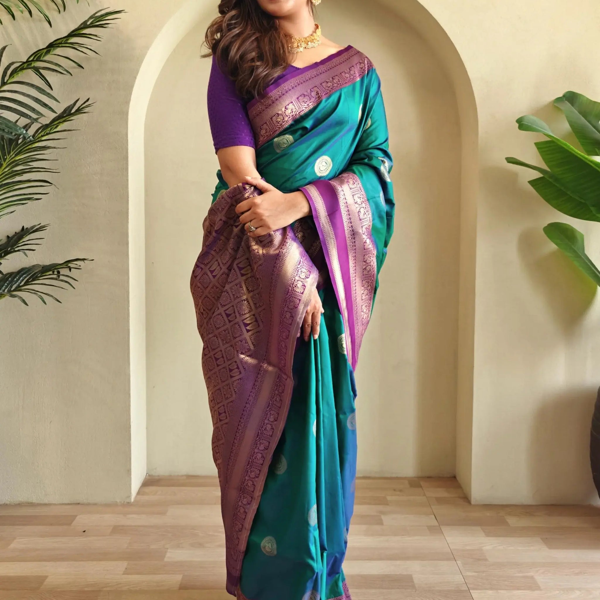 Precious Teal Blue Zari Weaving Silk Festive Wear Saree With Blouse - Zeel Clothing