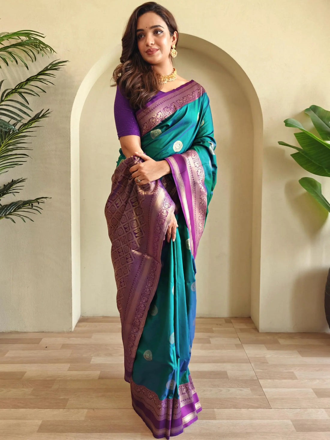 Precious Teal Blue Zari Weaving Silk Festive Wear Saree With Blouse - Zeel Clothing