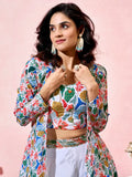 Precious White Printed Crepe Party Wear Crop Top Palazzo With Shrug - Zeel Clothing