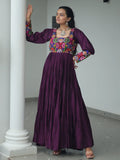 Precious Wine Gamthi Work Rayon Navratri Special Gown - Zeel Clothing