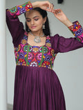 Precious Wine Gamthi Work Rayon Navratri Special Gown - Zeel Clothing