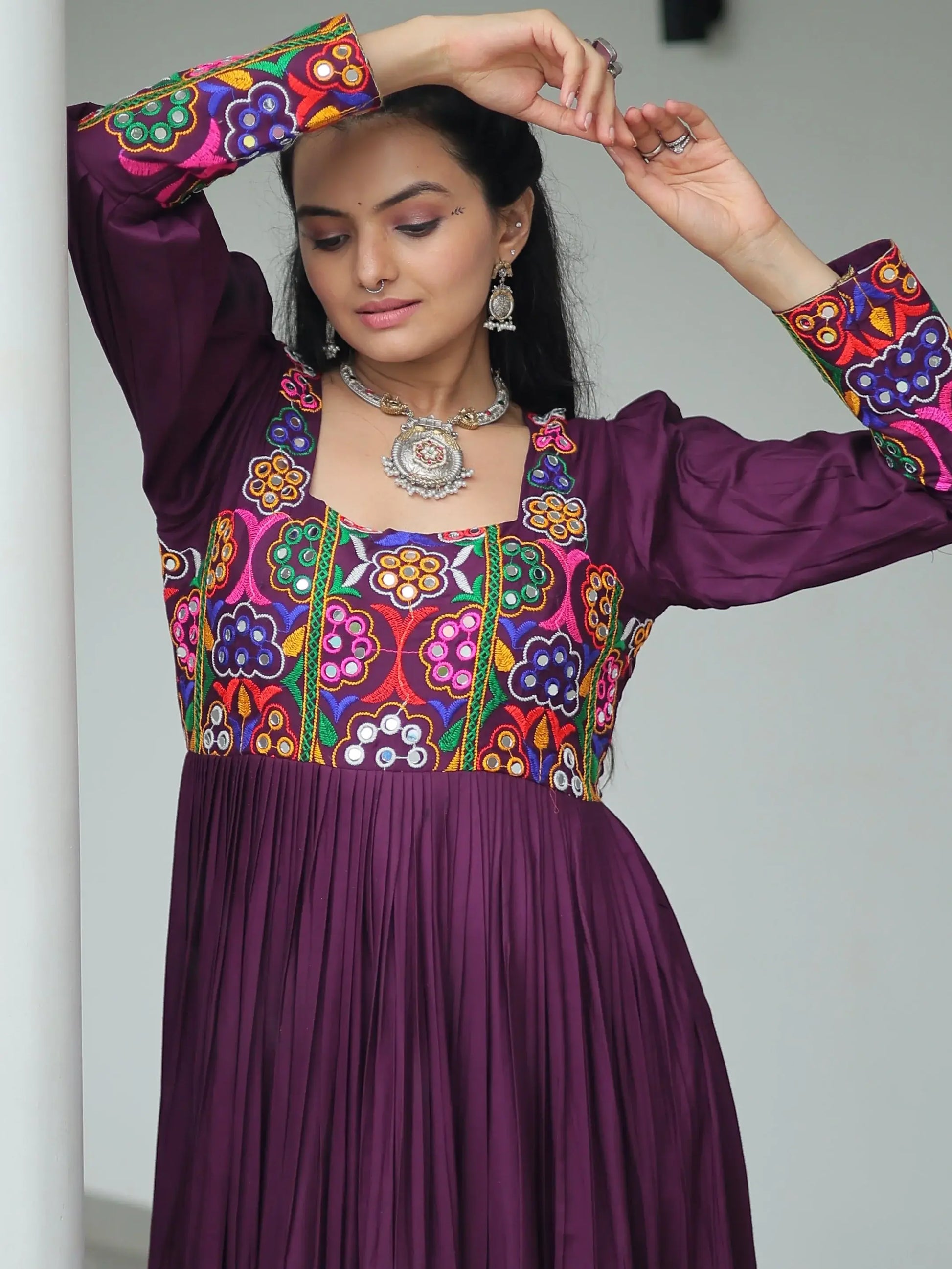 Precious Wine Gamthi Work Rayon Navratri Special Gown - Zeel Clothing