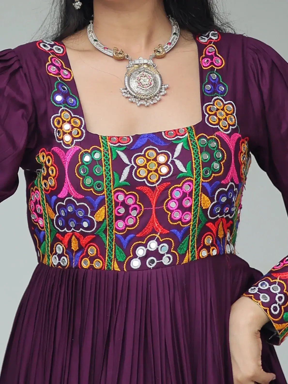 Precious Wine Gamthi Work Rayon Navratri Special Gown - Zeel Clothing