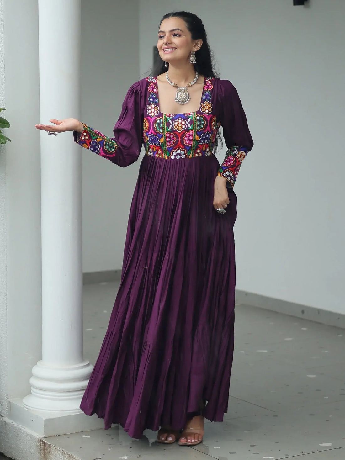Precious Wine Gamthi Work Rayon Navratri Special Gown - Zeel Clothing