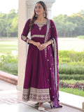 Precious Wine Sequins Silk Function Wear Gown With Dupatta