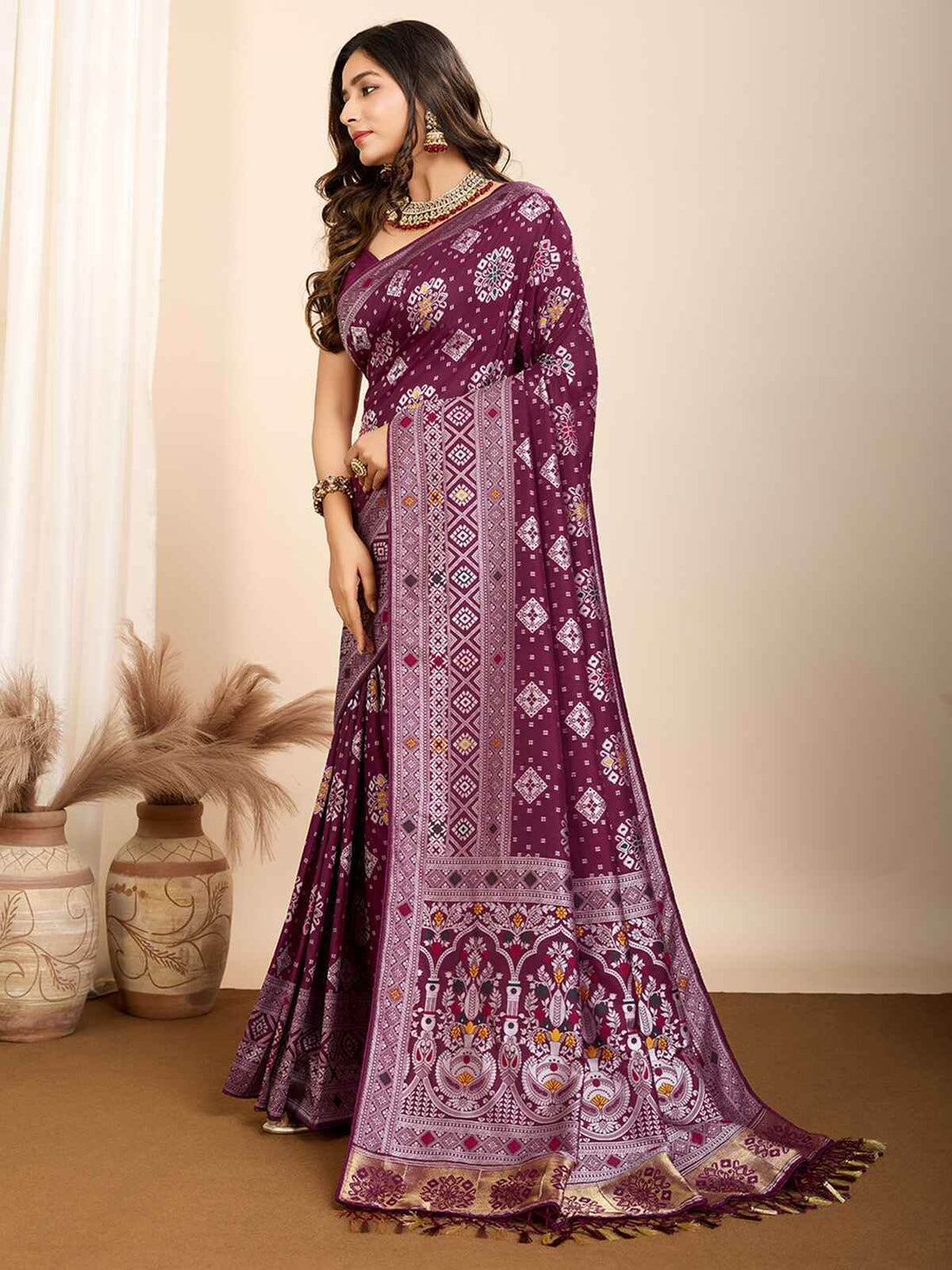Precious Wine Zari Weaving Silk Festival Wear Saree With Blouse - Zeel Clothing