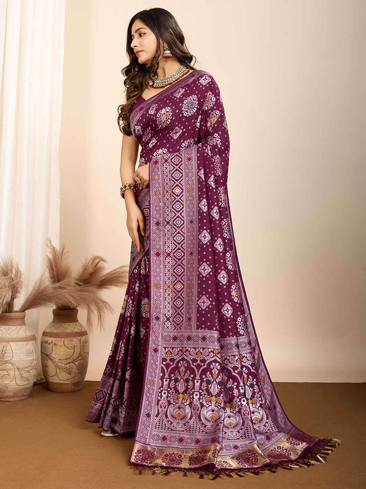 Precious Wine Zari Weaving Silk Festival Wear Saree With Blouse - Zeel Clothing