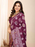 Precious Wine Zari Weaving Silk Festival Wear Saree With Blouse - Zeel Clothing