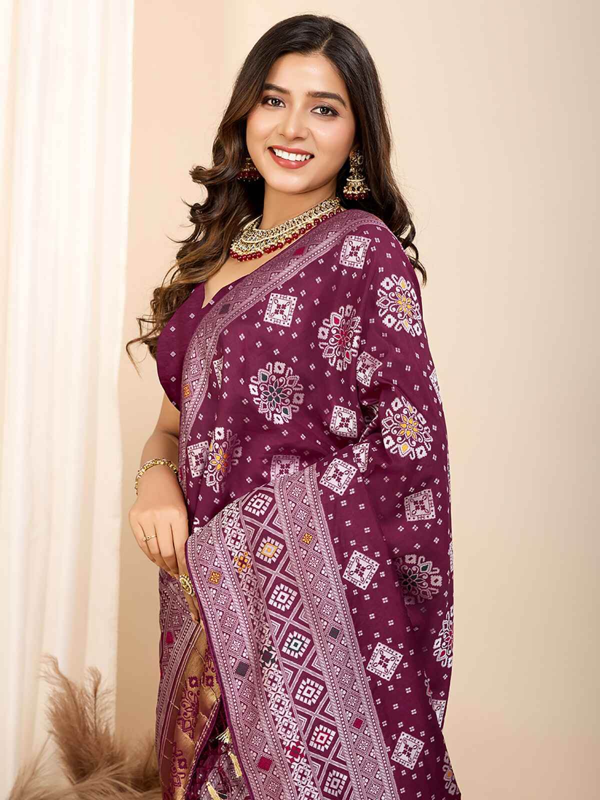 Precious Wine Zari Weaving Silk Festival Wear Saree With Blouse - Zeel Clothing