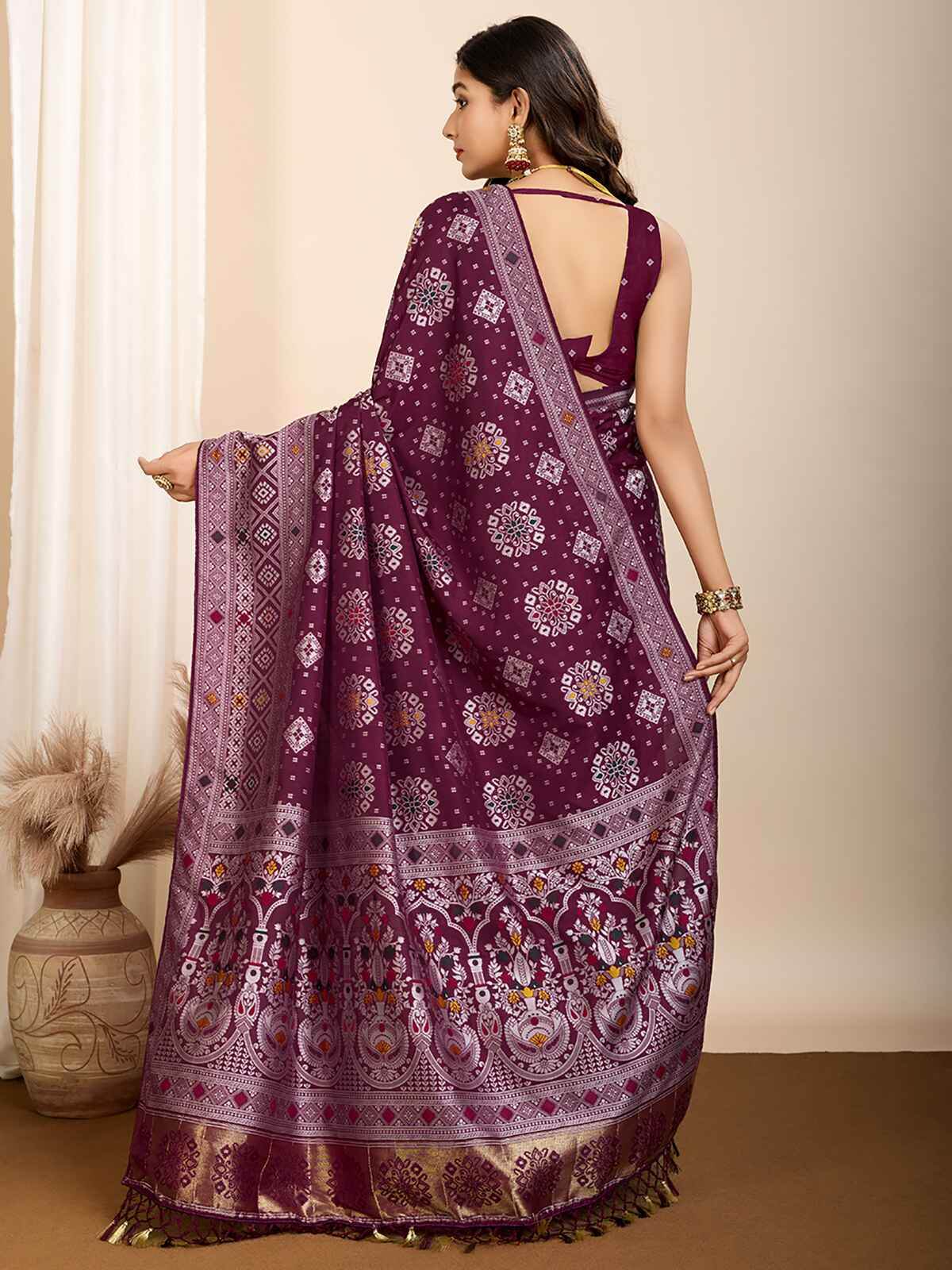 Precious Wine Zari Weaving Silk Festival Wear Saree With Blouse - Zeel Clothing