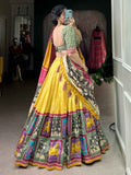 Precious Yellow Kalamkari Print Silk Haldi Wear Lehenga Choli - Zeel Clothing