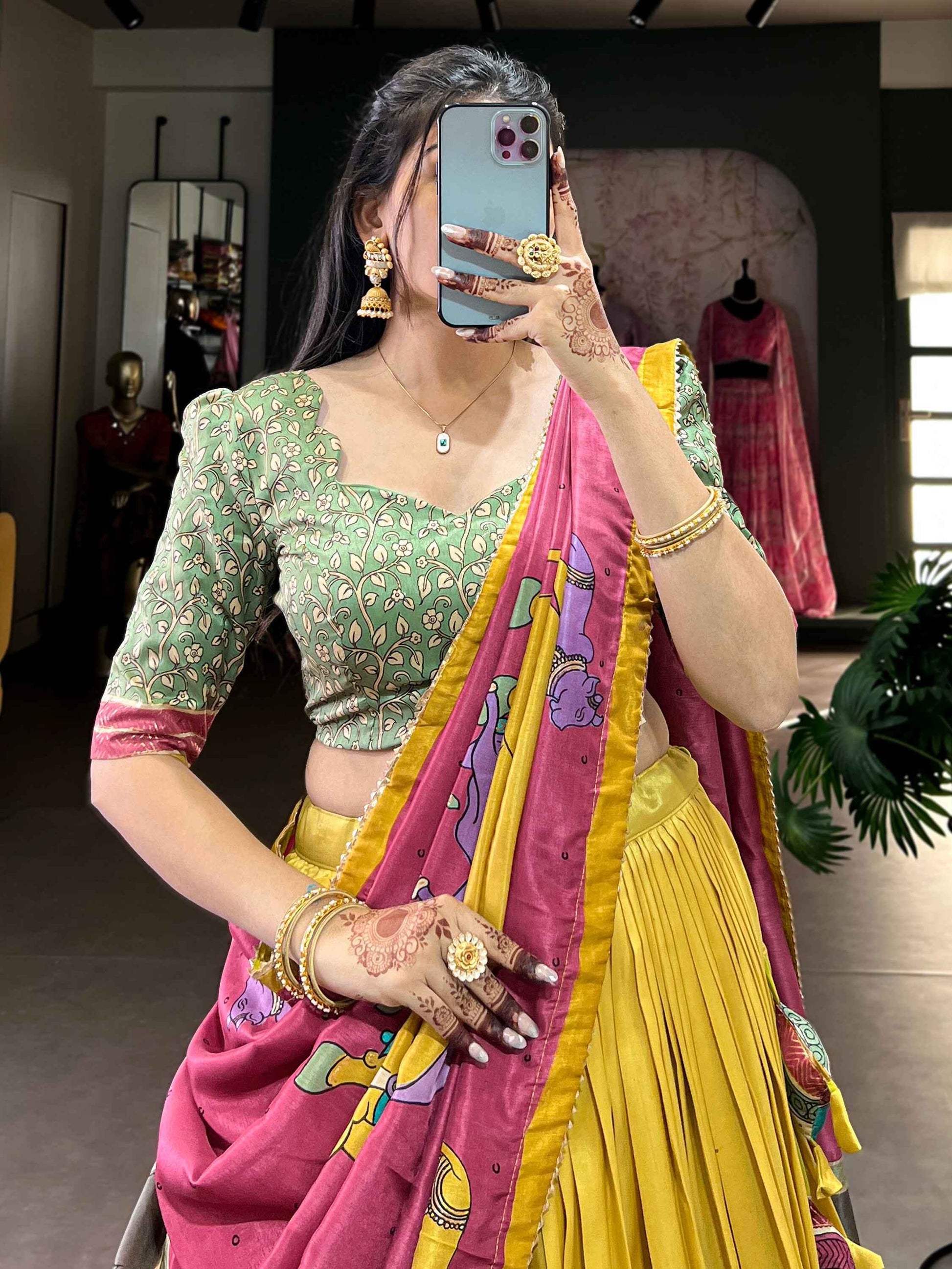 Precious Yellow Kalamkari Print Silk Haldi Wear Lehenga Choli - Zeel Clothing