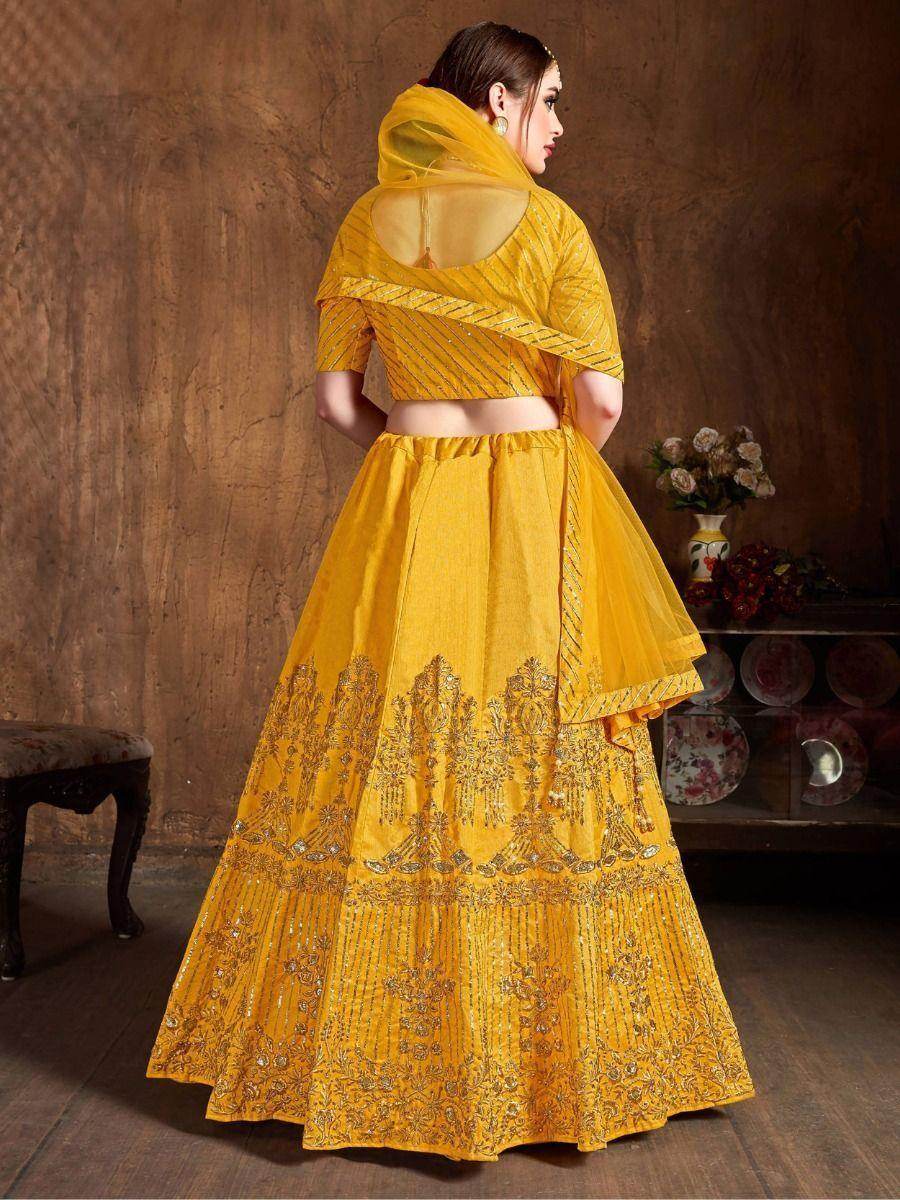 Precious Yellow Zari Embroidered Art Silk Haldi Lehenga Choli - Zeel Clothing
