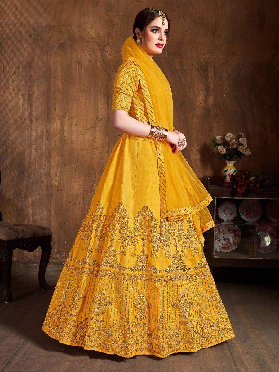Precious Yellow Zari Embroidered Art Silk Haldi Lehenga Choli - Zeel Clothing