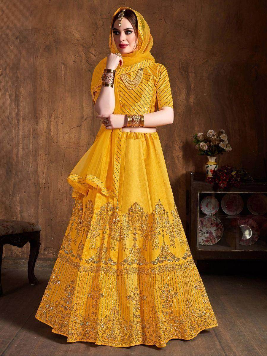 Precious Yellow Zari Embroidered Art Silk Haldi Lehenga Choli - Zeel Clothing