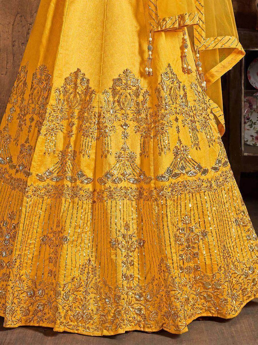 Precious Yellow Zari Embroidered Art Silk Haldi Lehenga Choli - Zeel Clothing