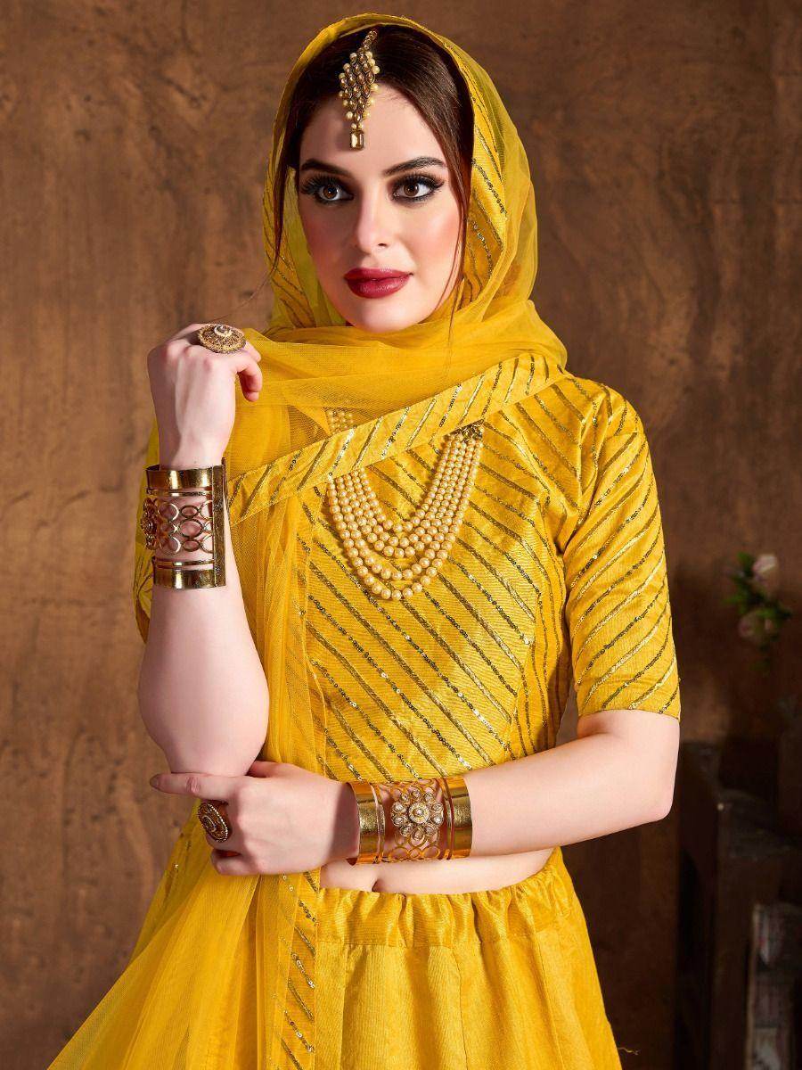 Precious Yellow Zari Embroidered Art Silk Haldi Lehenga Choli - Zeel Clothing