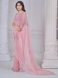 Pretty Baby Pink Jarkan Work Organza Designer Saree With Blouse - Zeel Clothing