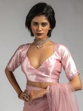 Pretty Baby Pink Lace Bordered Net Party Wear Pre-Stitched Saree With Blouse - Zeel Clothing