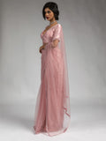 Pretty Baby Pink Lace Bordered Net Party Wear Pre-Stitched Saree With Blouse - Zeel Clothing