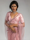 Pretty Baby Pink Lace Bordered Net Party Wear Pre-Stitched Saree With Blouse - Zeel Clothing