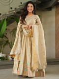 Pretty Beige Sequins Embroidery Chinon Designer Gown With Dupatta - Zeel Clothing
