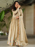 Pretty Beige Sequins Embroidery Chinon Designer Gown With Dupatta - Zeel Clothing