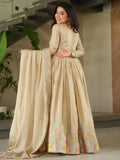 Pretty Beige Sequins Embroidery Chinon Designer Gown With Dupatta - Zeel Clothing