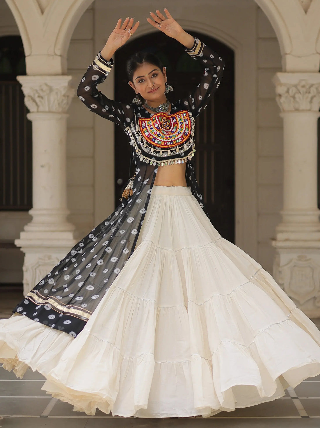 Pretty Black Cotton Navratri Special Lehenga With Bandhani Print Kurti - Zeel Clothing