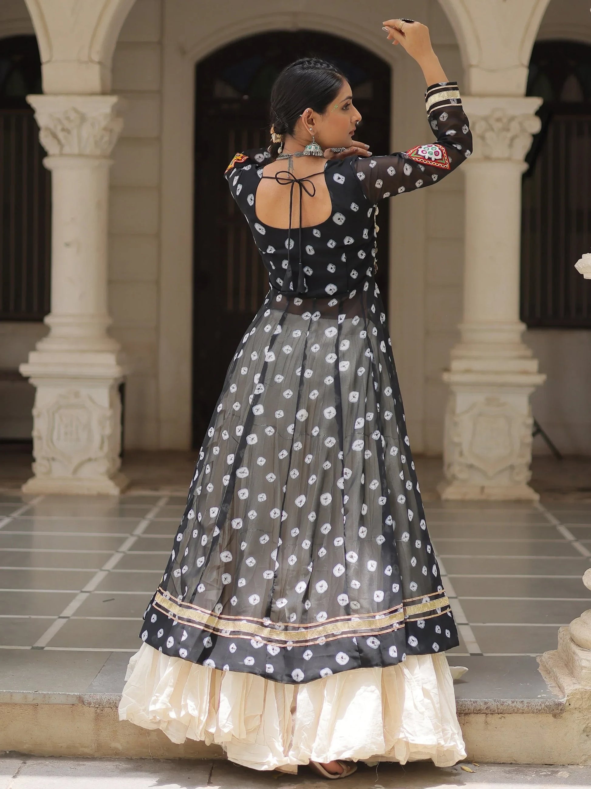 Pretty Black Cotton Navratri Special Lehenga With Bandhani Print Kurti - Zeel Clothing