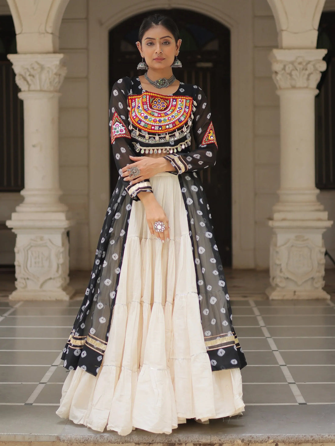 Pretty Black Cotton Navratri Special Lehenga With Bandhani Print Kurti - Zeel Clothing