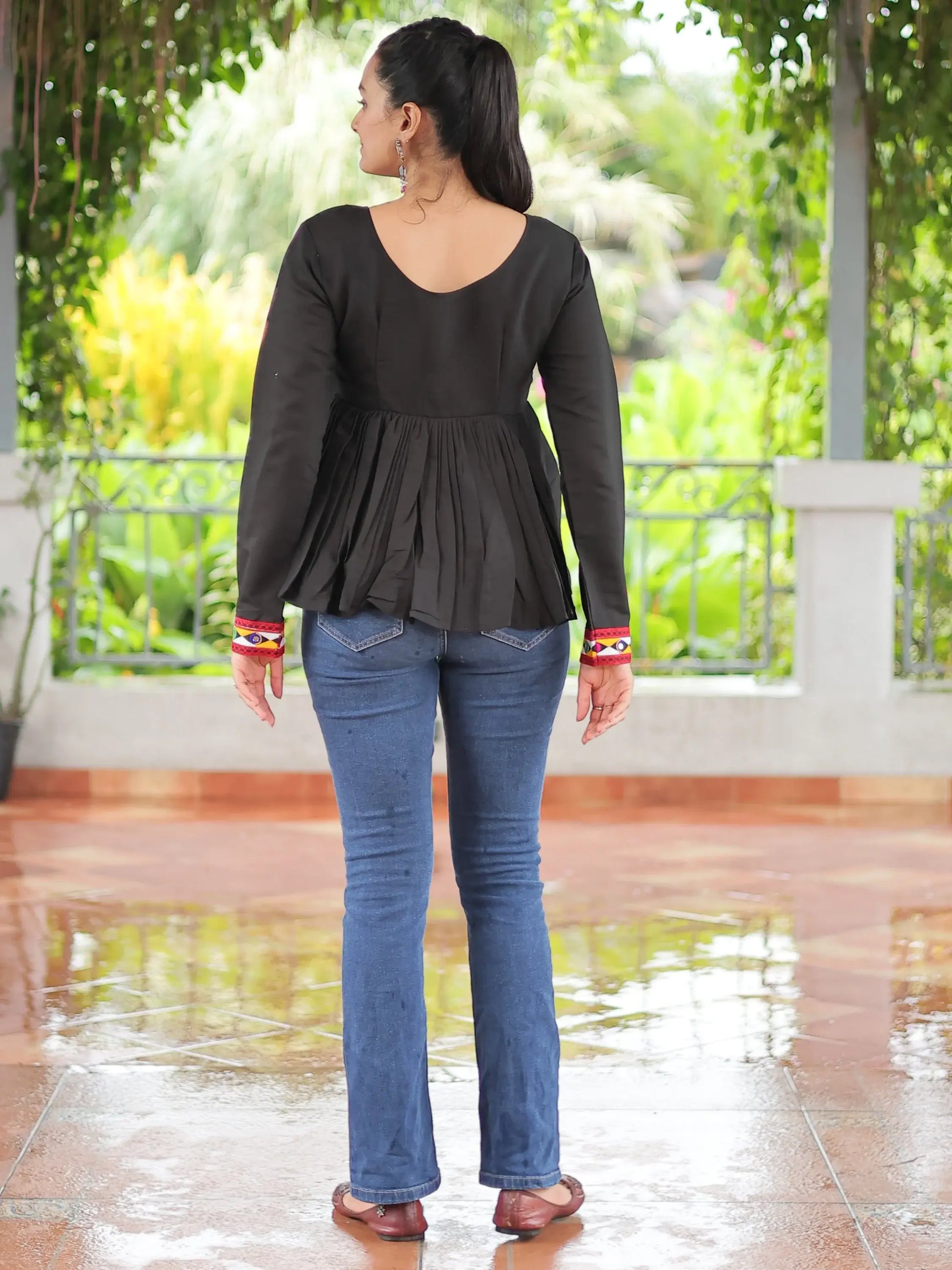 Pretty Black Gamthi Work Silk Navratri Special Kediya Style Top - Zeel Clothing