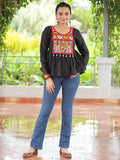 Pretty Black Gamthi Work Silk Navratri Special Kediya Style Top - Zeel Clothing