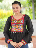 Pretty Black Gamthi Work Silk Navratri Special Kediya Style Top - Zeel Clothing