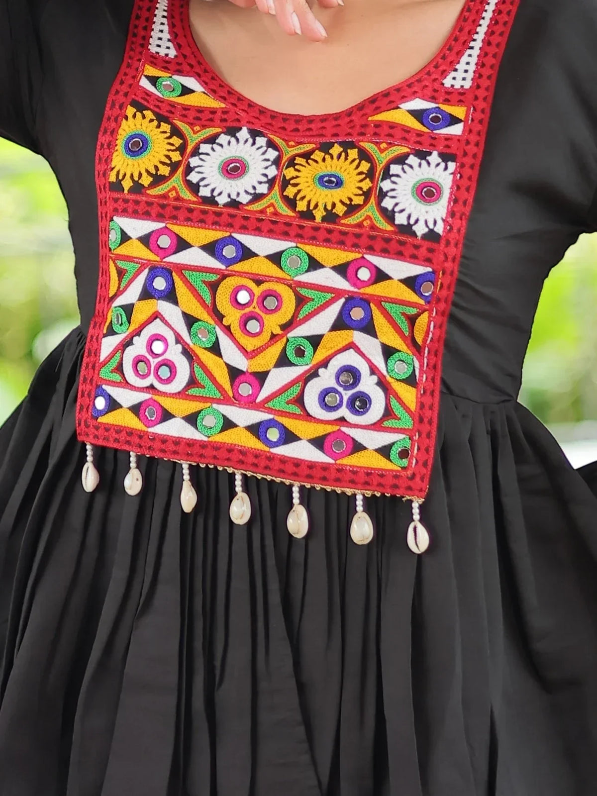 Pretty Black Gamthi Work Silk Navratri Special Kediya Style Top - Zeel Clothing